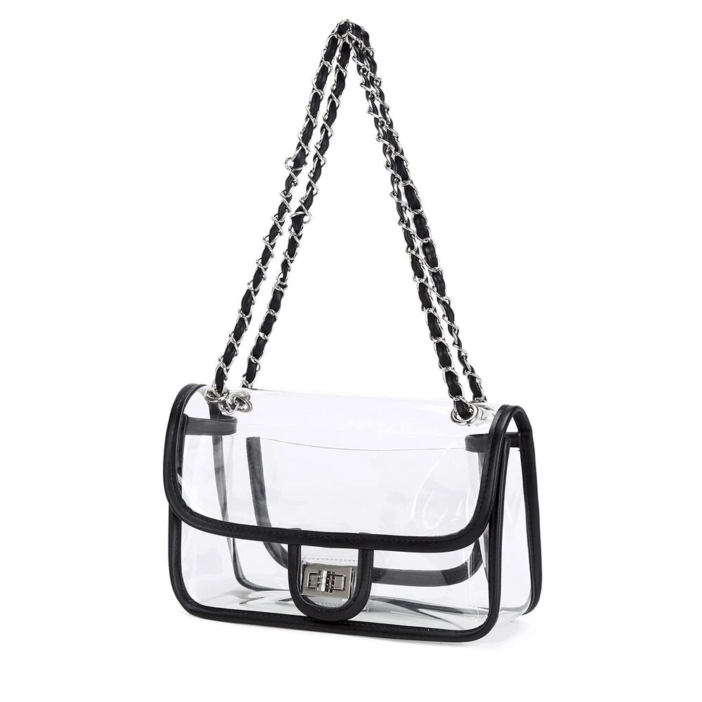 7299 PVC Clear Purse Handbag with Chain Stadium Approved Clear Bag See